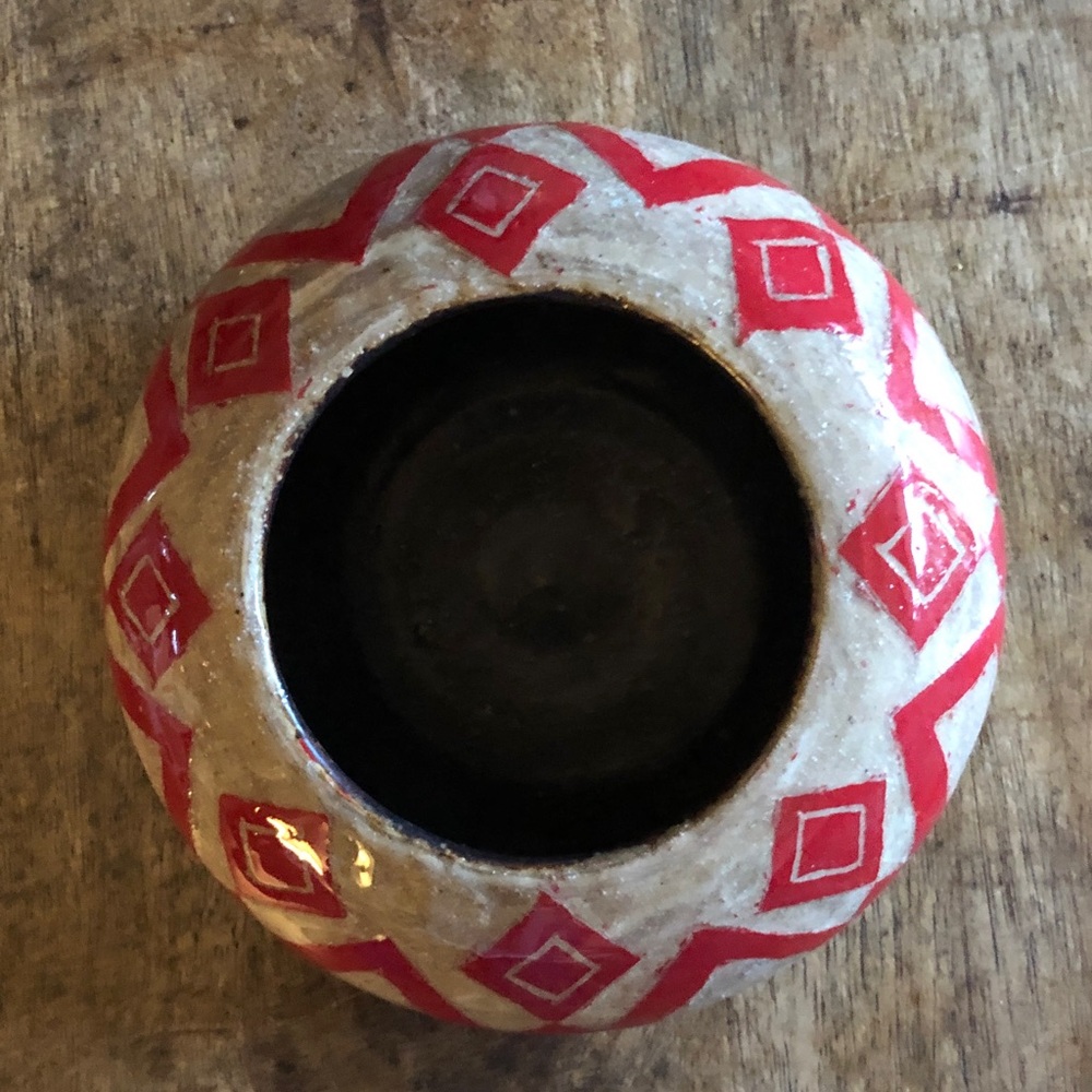 Handcrafted Red and Tan Decorative Bowl